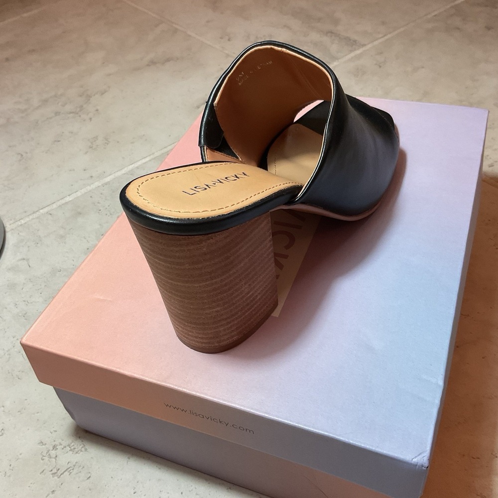 NIB Lisa Vicky Shoes Womens Size 9 Virtue-V Block Heel Mule Sandals Sheep Nappa - Picture 6 of 7